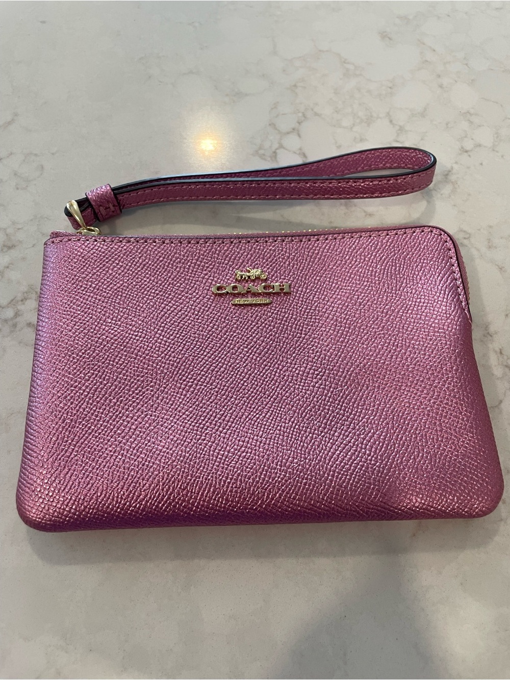 Coach Metallic Fuchsia Wristlet with Gold Logo